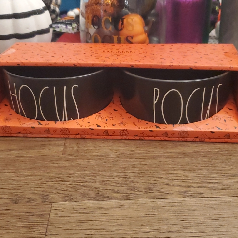 SOLD! Rae dunn hocus pocus black white large pet bowls